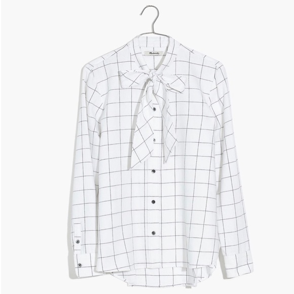 Madewell Flannel Tie-Neck Button Down Shirt in Windowpane K0191 Size Small New - Picture 15 of 16